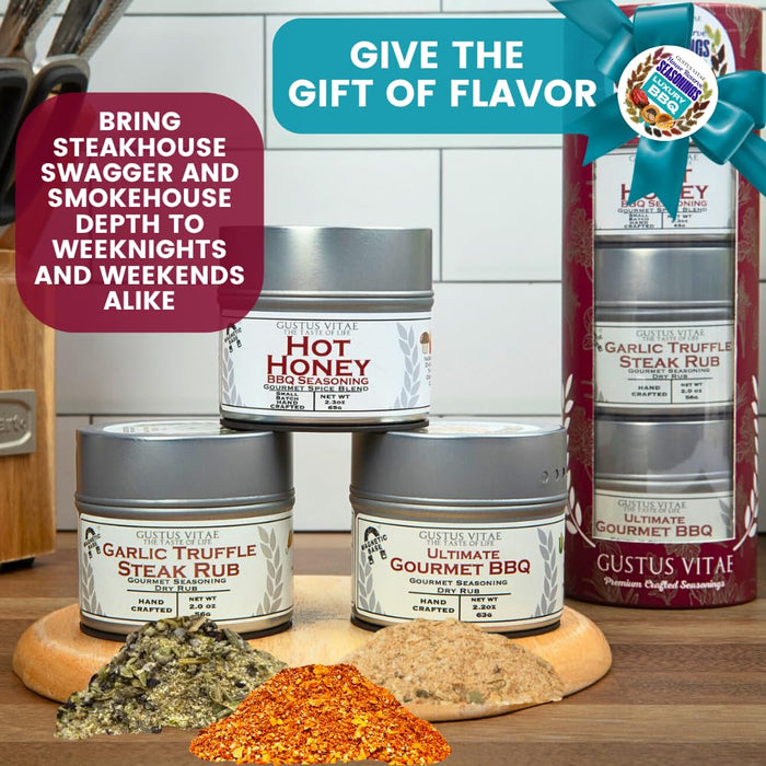 Luxury BBQ House Reserve Seasonings | Gift Packaged Set of 3 | Artisanal Gift Pack | All Natural, Non GMO Seasoning | Gourmet Spice Blends & Rubs | Small Batch, Hand Made | Made in USA | No Artificial Ingredients, Authentic Flavors | GLP-1 Friendly | Sust