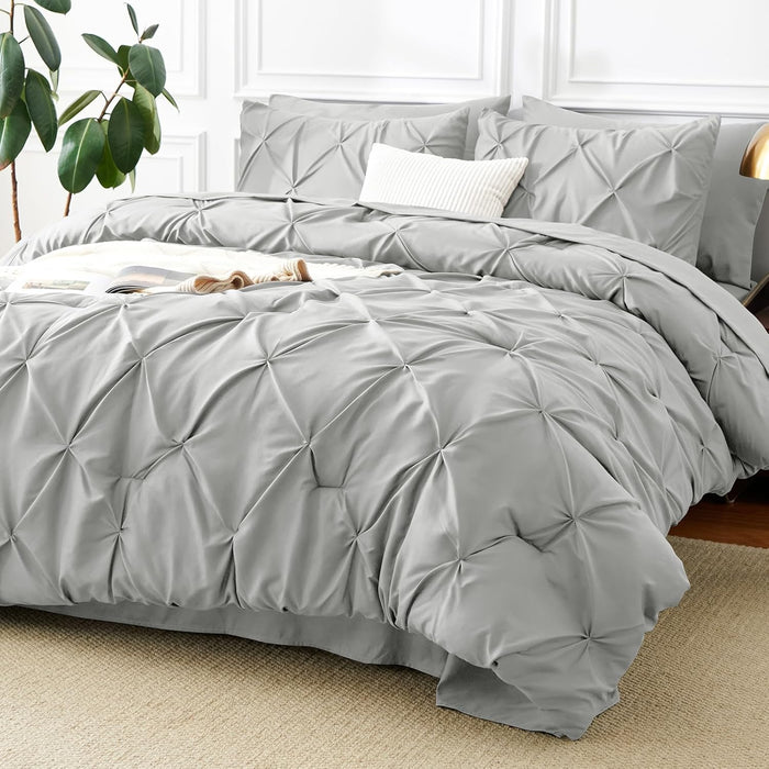 CozyLux Queen Comforter Set Taupe, 7 Pieces Pintuck Bed in A Bag, Premium Taupe Comforter Queen Size, Pinch Pleat Bedding Sets with Comforter, Sheets, Pillowcases & Shams