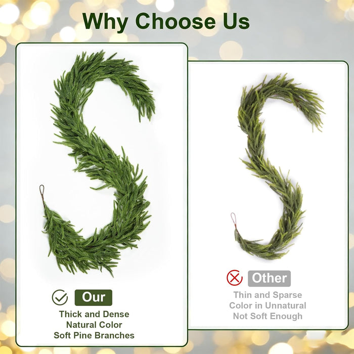 Neitra 2 Pcs Artificial Norfolk Pine Garlands, 6 Ft Real Touch Pine Garlands Christmas Garland for Table, Mantle, Stair, Wall, Indoor, Outdoor Christmas Decorations