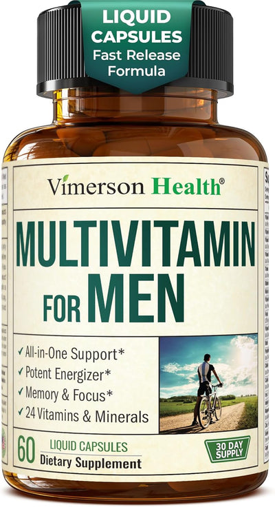 Multivitamin for Men – Essential Mens Multivitamins & Multiminerals 60 Liquid Capsules with Vitamin B12, A, D, C, Zinc, Magnesium & More for Total Body Wellness – 29 Key Nutrients & Vitamins for Men