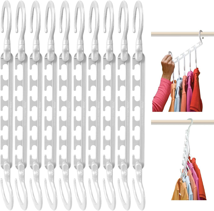 Wonder Hanger Max 10-Pack Space Saving Hangers, Reinforced Hooks Swivels 360°, Cascading Hanger, College Dorms & Storage Closet Organizer, Fully Assembled – Grey