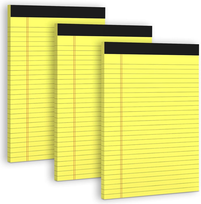 3 Pack White Legal Pads 8.5 x 11 Note Pads, Wide Ruled Notepads, Micro Perforated Lined Note Writing Pads 30 Sheets per Notepad Double-Side Printed Legal Note Pad 8.5x11'' for Home, Office, School