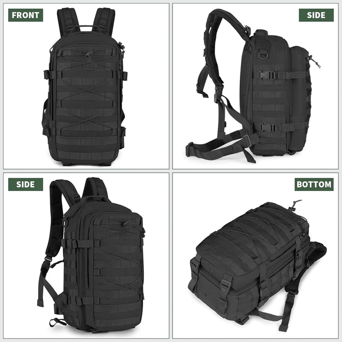CamGo Military Tactical Backpack 25L MOLLE Hiking Daypack Trekking Rucksack Bug Out Bag for Daily Outdoor Sports(Black-25L)