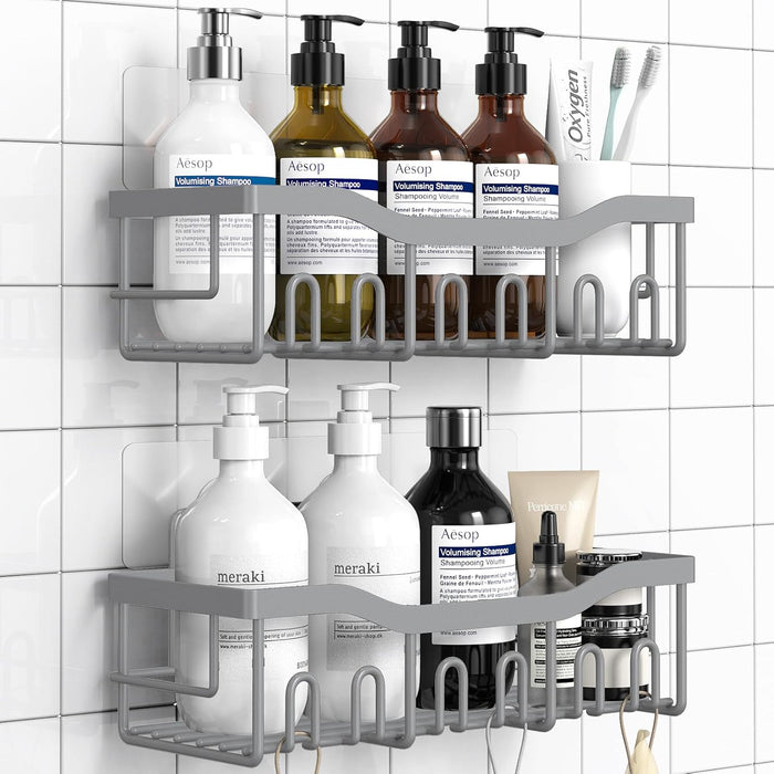 EUDELE 5-Pack Rustproof Stainless Steel Shower Caddy Set– No Drill Adhesive Bathroom Organizer, Space-Saving Shower Shelves for Apartment Essentials, Bathroom/Kitchen Storage Home Decor-L Size