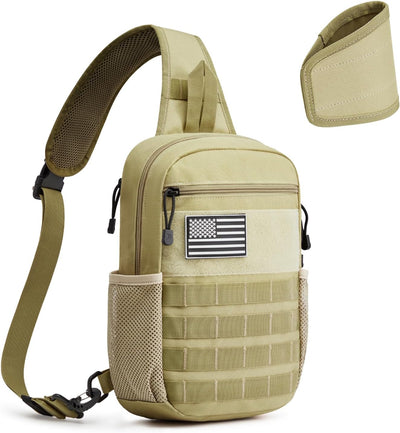 G4Free Tactical Sling Bag Backpack for Men,Military Durable Shoulder Pack Tactical Bag for Travel, Hiking, Outdoor Sports Khaki