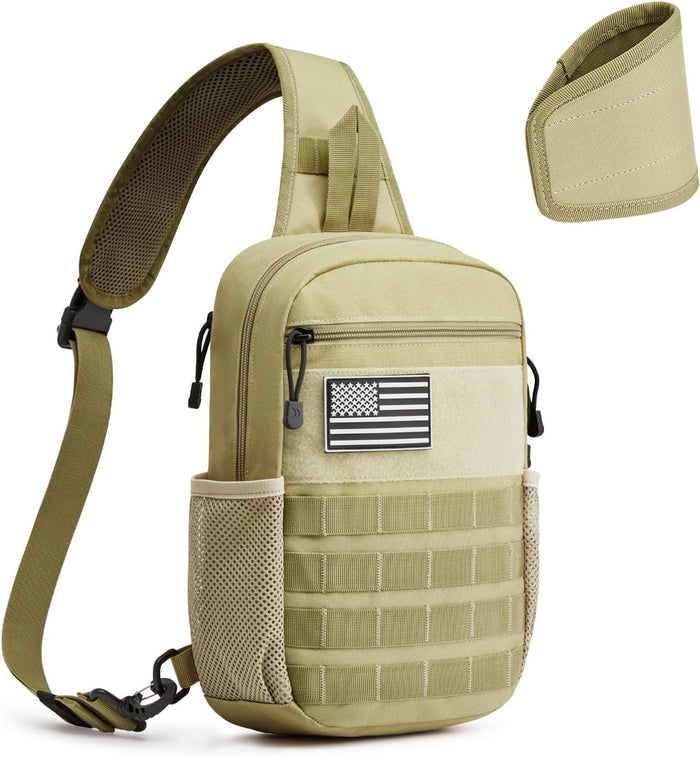 G4Free Tactical Sling Bag Backpack for Men,Military Durable Shoulder Pack Tactical Bag for Travel, Hiking, Outdoor Sports Khaki