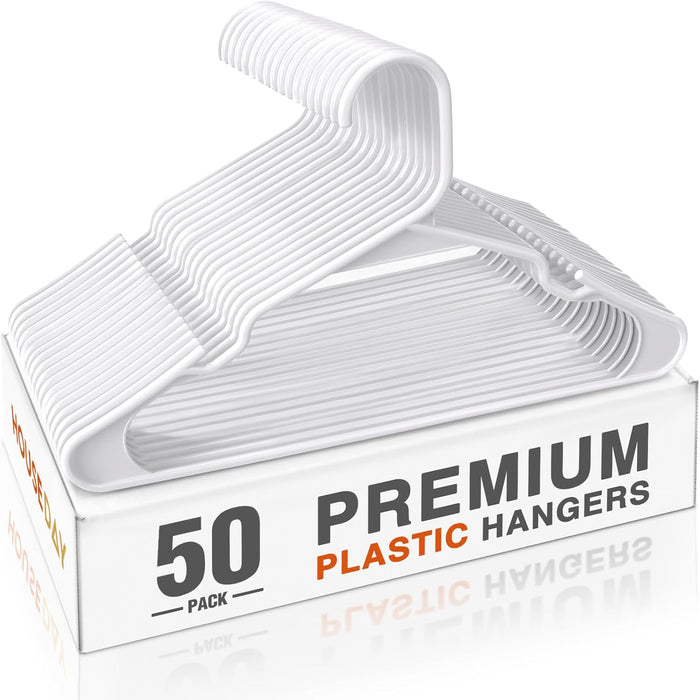 HOUSE DAY Plastic Hangers 20 Pack - White Clothes Hangers with Non-Slip Shoulder Grooves, Durable and Sturdy T-Shirt, Dress, Coat Hanger, Space Saving Design Perfect for Closet Organizers and Storage