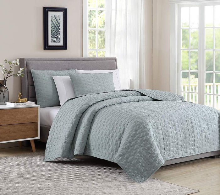 BOURINA Ultrasonic Quilt Set Bedspreads 3-Piece Bedding Set Pre-Washed Microfiber Ultra Soft Lightweight Flower Coverlet Set for All Season, Queen Taupe