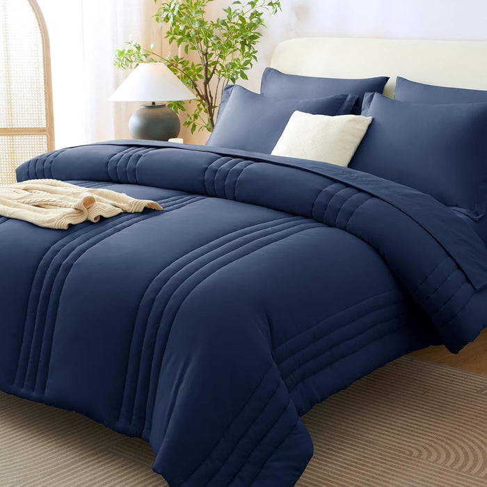 CozyLux Queen Comforter Set - 7 Pieces Bed in a Bag Beige Comforters Queen Size Bed Set, Soft Bedding Set with All Seasons Comforter, Sheets, Pillowcases & Shams