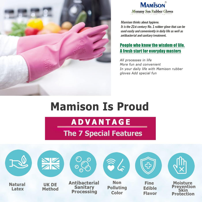 Mamison Quality Non-Slip Reusable Rubber Gloves. Kitchen & Cleaning House Hold (White Medium (2 Pairs))