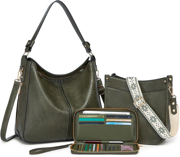 Purses for Women 3PCS, Crossbody Bags Set Large Leather Purse Shoulder Handbags with Wallet Adjustable Straps for Ladies Tote