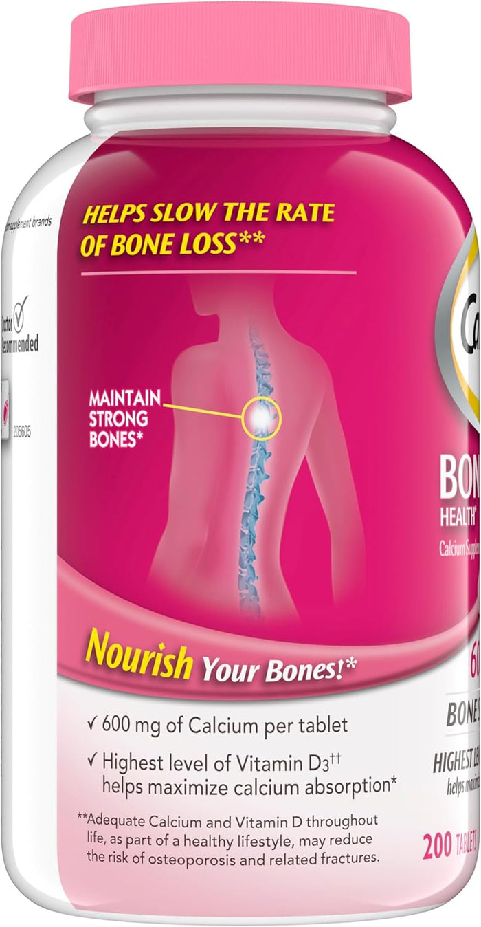 Caltrate 600 Plus D3 Calcium and Vitamin D Supplement Tablets, Bone Health Supplements for Adults - 200 Count