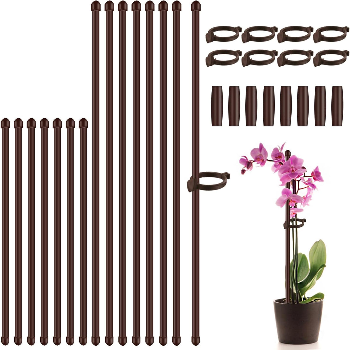 Plant Stakes 17inch &11inch SupKing Adjustable Length Plant Support Stake 16Pcs Green Orchid Stick with Clips for Indoor Outdoor,Garden Pole for Potted Tomato Amaryllis Vegetables Comes with 20 Ties