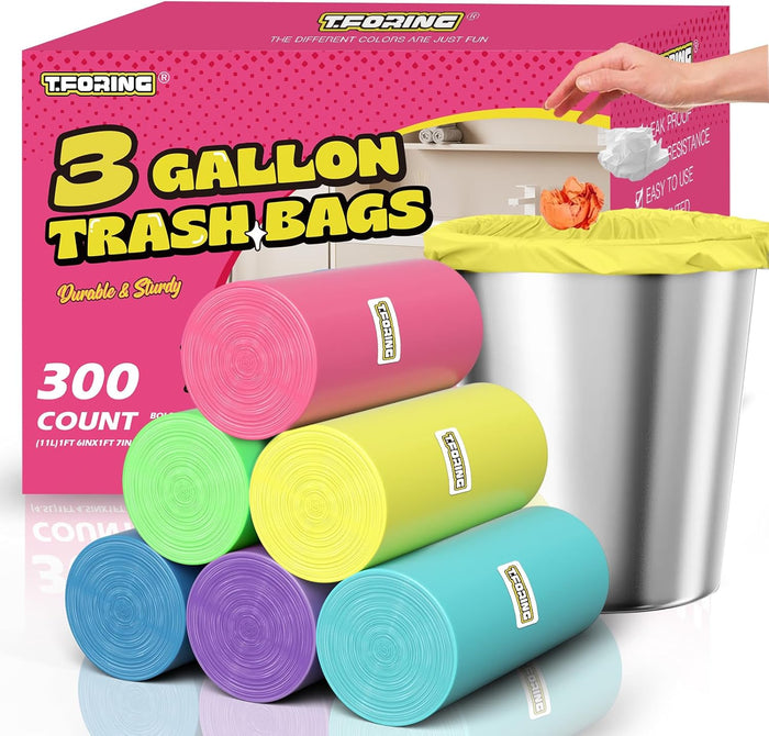 300 Count 4 Gallon Small Trash Bags - 15 Liter Colored Garbage Bags Unscented Wastebasket Liners Heavy Duty & Leakproof Plastic Can Liners for Bathroom Office Bedroom Toilet Car