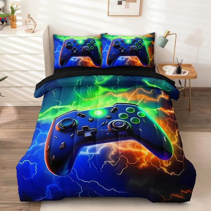 5 Pcs Full Size Bedding Set, Gaming Comforter Set for Boys Teens, Full Gamer Bedding Sets
