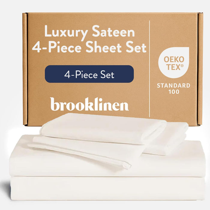 Brooklinen Luxury Sateen 4 Piece Sheet Set - 100% Cotton Bed Sheets, Soft & Durable King Size Sheets Set in Slate Grey, Oeko-TEX Certified Bedding Set, 1 Fitted Sheet, 1 Flat Sheet, 2 Pillowcases