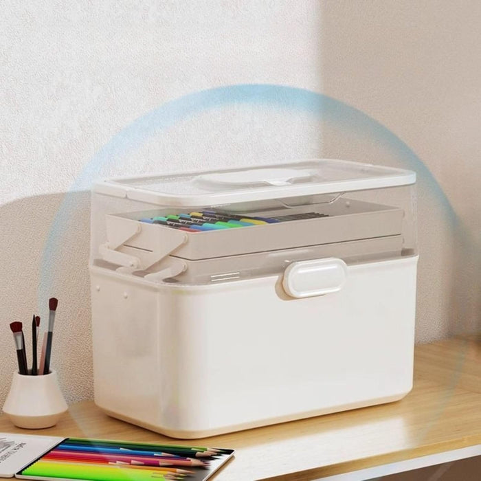 Saim 3-Layer First Aid Organizer Multipurpose Storage Box with Handle and Dividers, Portable Tackle Box, Art Craft Case for Sewing Supplies Medicine Cosmetic,Cosmetic Household Organizer - White