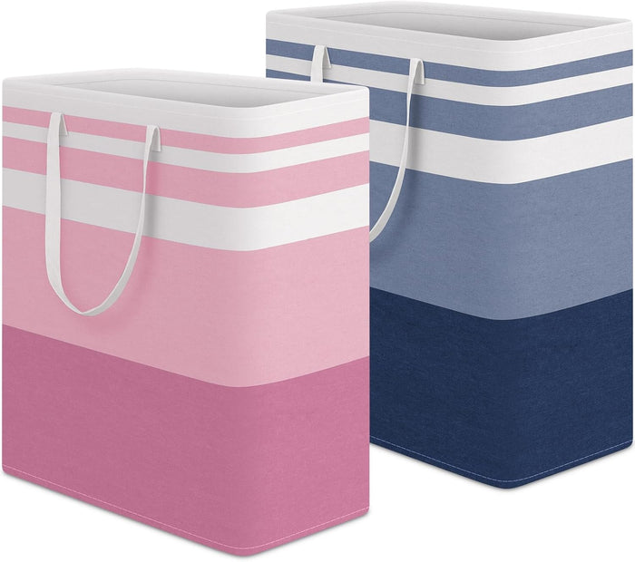 HomeHacks 2 Pack Large Laundry Baskets, Waterproof, Freestanding Laundry Hampers, Collapsible Clothes Hamper with Reinforced Handles in Laundry, College Dorm, Bathroom, Bedroom (Pink, 125Lx2)