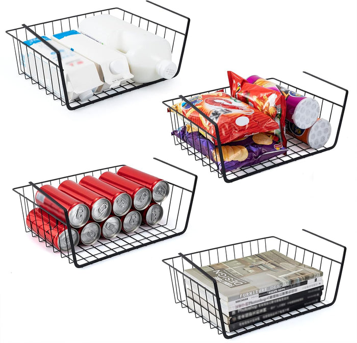 Undershelf Storage Basket Under Shelf Wire Basket Household Metal Under Shelf Hanging Storage Bin Basket Slides Under Shelves for Storage Space Saving for Kitchen Pantry Bookshelf