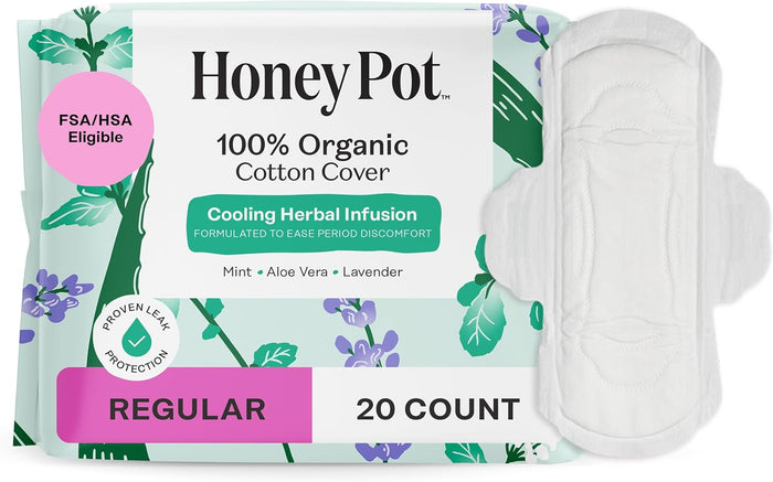 The Honey Pot Company - Herbal Pads for Women - Overnight w/Wings - Infused w/Essential Oils for Cooling Effect & Organic Cotton Cover - Feminine Care - 12 ct
