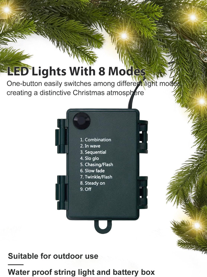 9FT Real Touch Norfolk Pine Garland Christmas with Light Winter Artificial Faux Greenery Garland Table Mantle Stairs Fireplace Wall Decor Outdoor Indoor Porch Home Decorations (Battery Not Included)