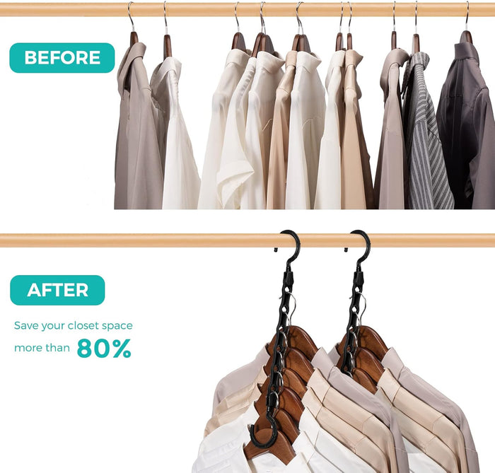 HOUSE DAY Closet Organizers and Storage, 10 Pack Magic Space Saving Hangers Clothes Hanger with 6 Holes Closet Storage for Heavy Clothes, Home & College Dorm Room Essentials for Girls Guys - Black