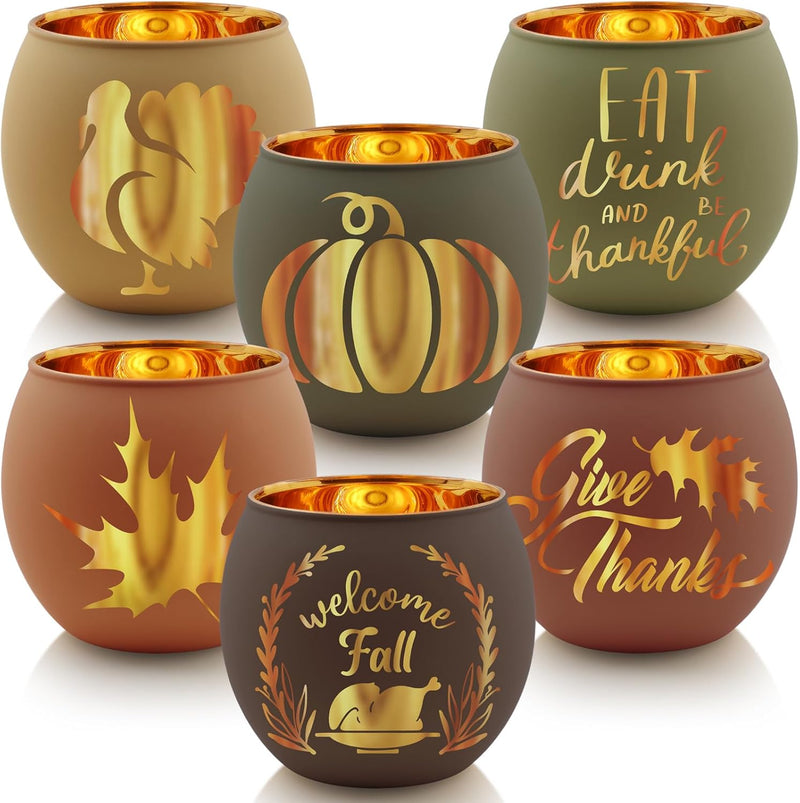 Halloween Table Decor Set of 6, Jack O Lanterns Black Glass Votive Tealight Candle Holders, Halloween Decorations Indoor Party Mantel Coffe Table Centerpiece Decor