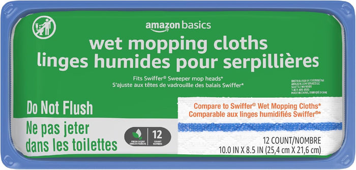 Amazon Basics Wet & Dry Sweeper Kit (1 Sweeper Handle, 7 Heavy Duty Dry Cloths, 3 Wet Floor Cloths) Pack of 1