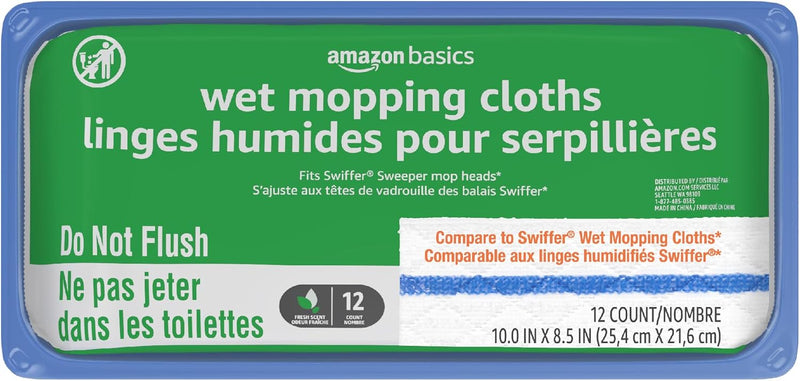 Amazon Basics Wet & Dry Sweeper Kit (1 Sweeper Handle, 7 Heavy Duty Dry Cloths, 3 Wet Floor Cloths) Pack of 1
