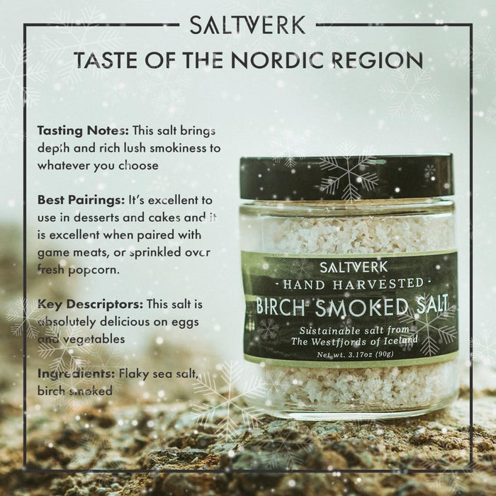 Saltverk Sea Salt - Gourmet, Icelandic, Hand Harvested and Sustainably Made - Birch Smoked 3.17 Oz