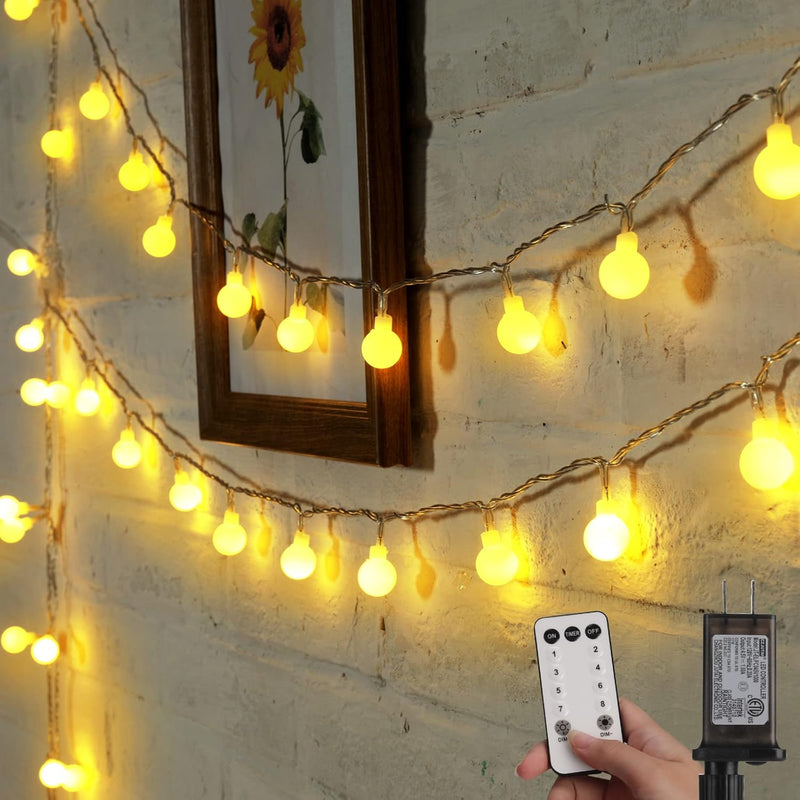 Minetom Globe String Lights, 33 Feet 100 Led Fairy Lights Plug in, 8 Modes with Remote Mini Globe Lights for Indoor Outdoor Bedroom Party Wedding Garden Christmas Tree Decor, Warm White