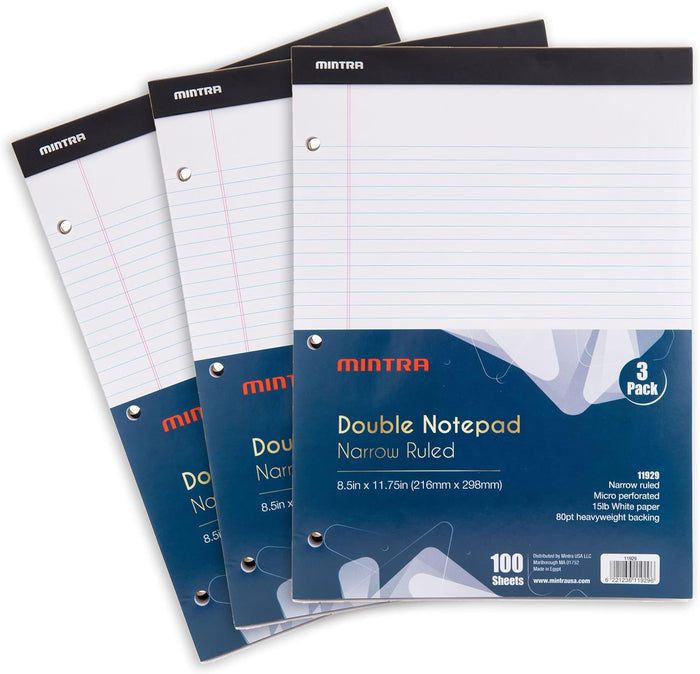 Mintra Office Legal Writing Pads – White Narrow Ruled Paper for Writing & Note-Taking – Ideal Notepads for Business, College, School & Office Use – 8.5" x 11" (6 Pack)