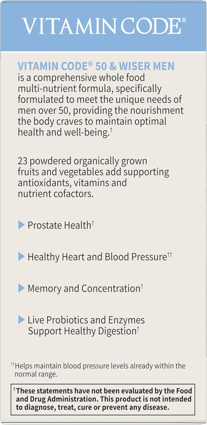 Garden of Life Multivitamin for Men - Vitamin Code 50 & Wiser Men's Raw Whole Food Vitamin Supplement with Probiotics, Vegetarian, 240 Capsules