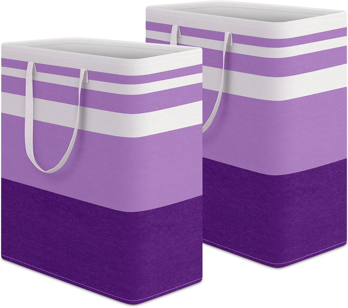 HomeHacks 2 Pack Large Laundry Baskets, Waterproof, Freestanding Laundry Hampers, Collapsible Clothes Hamper with Reinforced Handles in Laundry Room, College Dorm, Bathroom, Bedroom (Grey, 75Lx2)