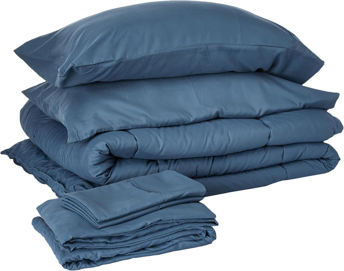 Full Size Comforter Set with Sheets - 7-Piece Bedding Collection - 1 Comforter, 1 Fitted Sheet, 1 Flat, 4 Pillowcases - Deep Pocket - Soft & Premium Quality - Ideal for All Seasons, Navy Blue