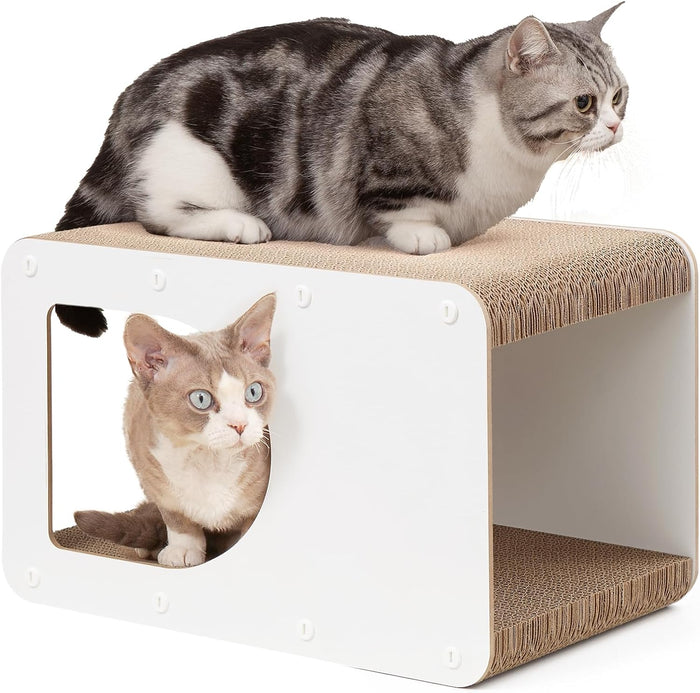 EHEYCIGA Cardboard Cat Scratcher House, 17-Inch Corrugated Cat Scratcher for Indoor Cats, Kitten Scratching Board Pad, Dark Brown