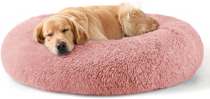 Hoewina Dog & Cat Bed for Indoor Cats, 20in Calming Donut Bed for Puppy and Kitten, Washable Round Fluffy Pet Bed for Small Medium Dogs and Cats (Light Grey)
