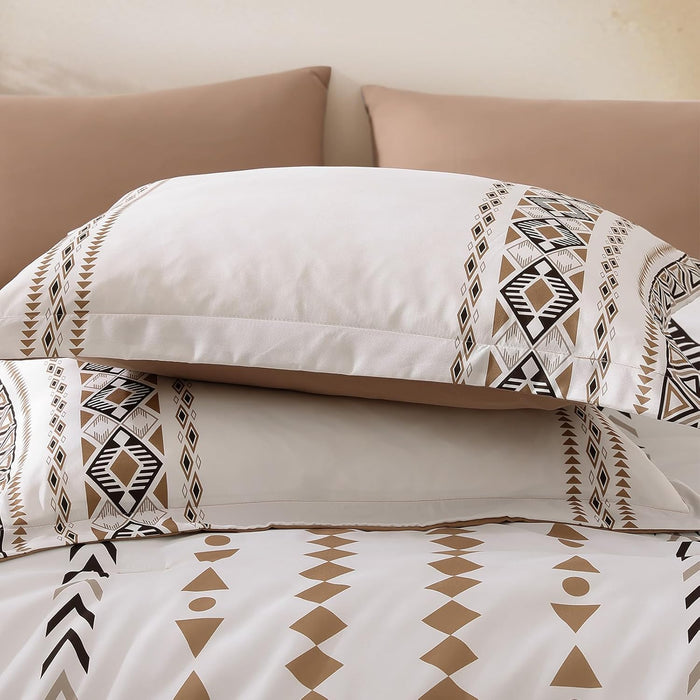 CASAAGUSTO King Size Comforter Set, 7 PCS Boho Comforter King Size, Bohemian Striped Bed in A Bag King, Soft Bedding Set for All Seasons(Brown,102"X90")