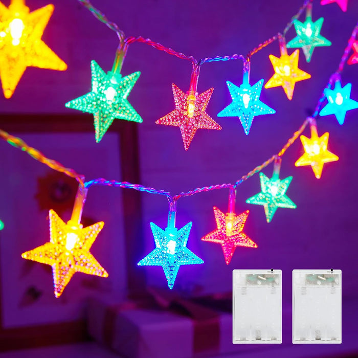 Minetom Star String Lights Battery Operated - 17 ft 50 LED Star Fairy String Lights with Timer, Waterproof for Indoor Bedroom Tent Loft Bed Patio Party Wedding Decor, Warm White