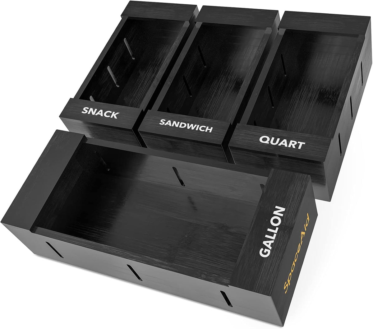 SpaceAid Bag Storage Organizer for Kitchen Drawer, Bamboo Organizer, Compatible with Gallon, Quart, Sandwich and Snack Variety Size Bag (4 Pack)