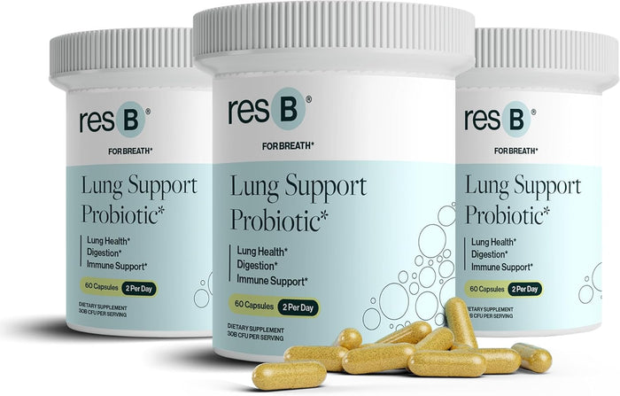 resB Lung Support Probiotic Supplement - Immune & Digestive Support, Lung Health Supplement for Smokers, Gut Health, Holy Basil & Turmeric, Clinically Trialed - 60 Capsules