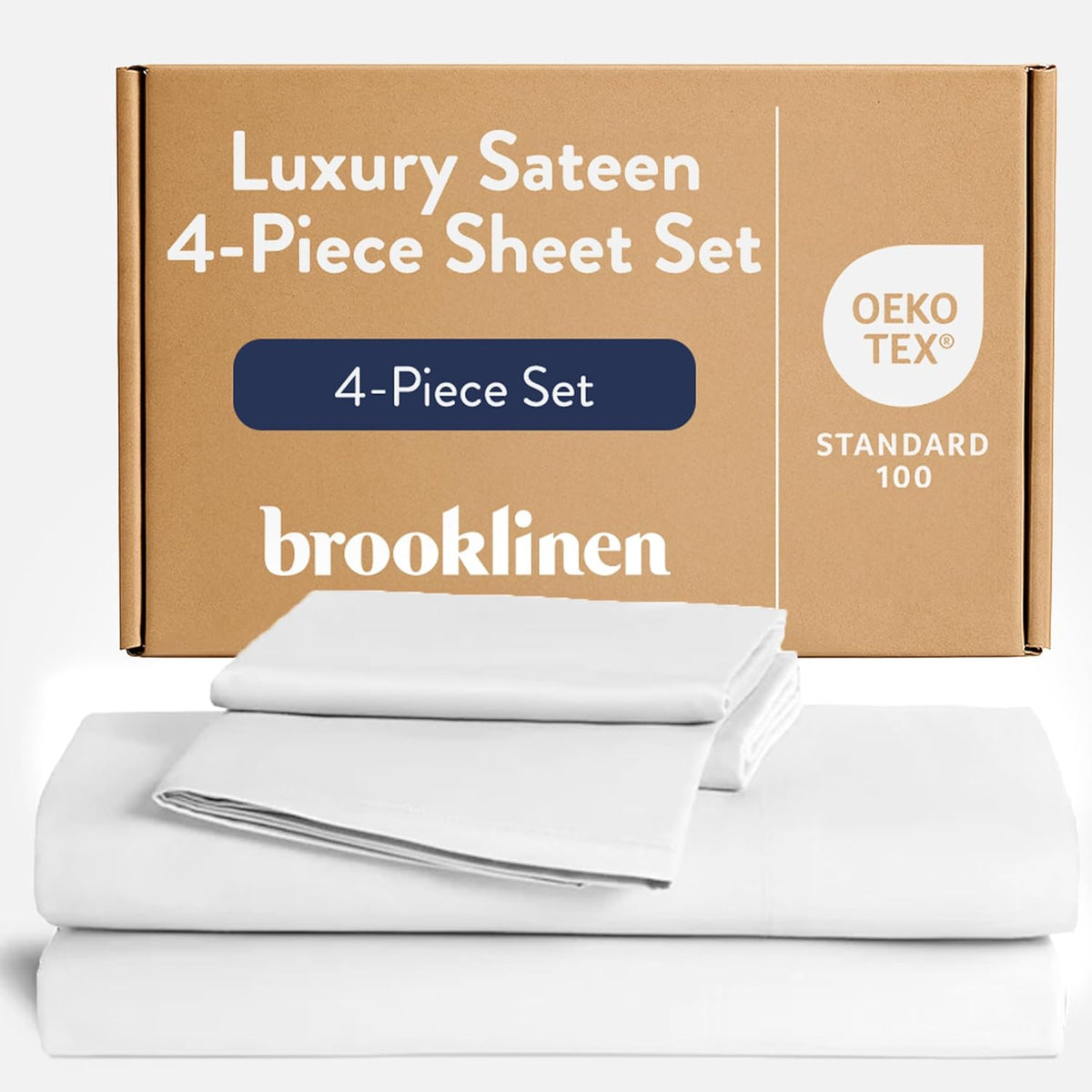 Brooklinen Luxury Sateen 4 Piece Sheet Set - 100% Cotton Bed Sheets, Soft & Durable King Size Sheets Set in Slate Grey, Oeko-TEX Certified Bedding Set, 1 Fitted Sheet, 1 Flat Sheet, 2 Pillowcases