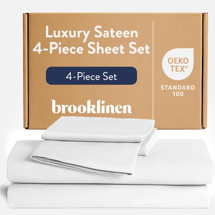 Brooklinen Luxury Sateen 4 Piece Sheet Set - 100% Cotton Bed Sheets, Soft & Durable King Size Sheets Set in Slate Grey, Oeko-TEX Certified Bedding Set, 1 Fitted Sheet, 1 Flat Sheet, 2 Pillowcases