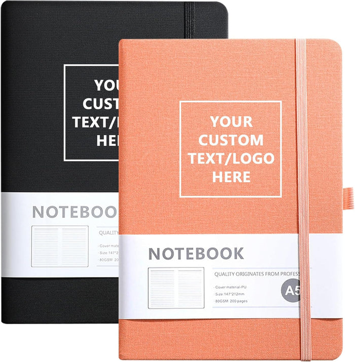 Personalized Notebook-Can Engrave Logo/Text/Image, Customizable A5 Journal Notebook -192 Lined Pages 8.3 x 5.8 Inch，black+blue+grey