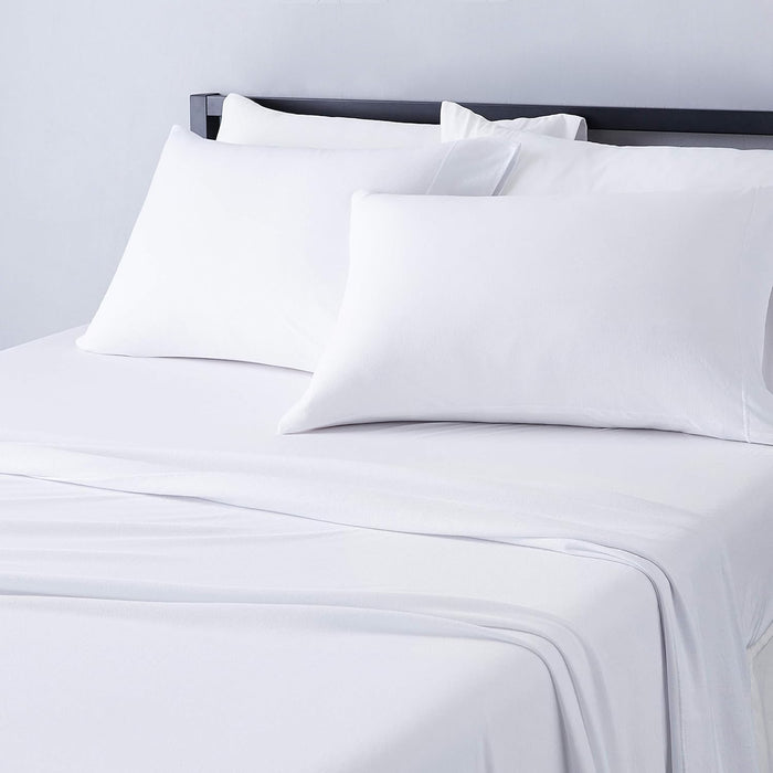 Amazon Basics 4 Piece Bed Sheets Set, 100% Cotton Jersey, Includes Super Soft, Flat and Fitted Sheets, Pillowcase, King, Oatmeal, Solid