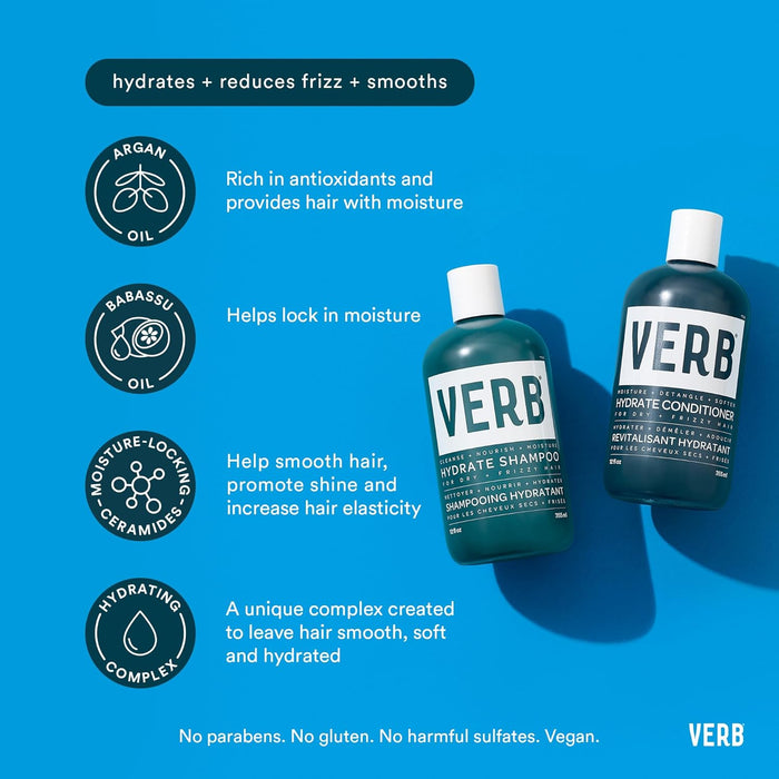 VERB Hydrate Shampoo + Conditioner Duo - Cleanses + Nourishes Dry + Frizzy Hair to Smooth + Reduce Frizz - Amber + Warm Jasmine Scent