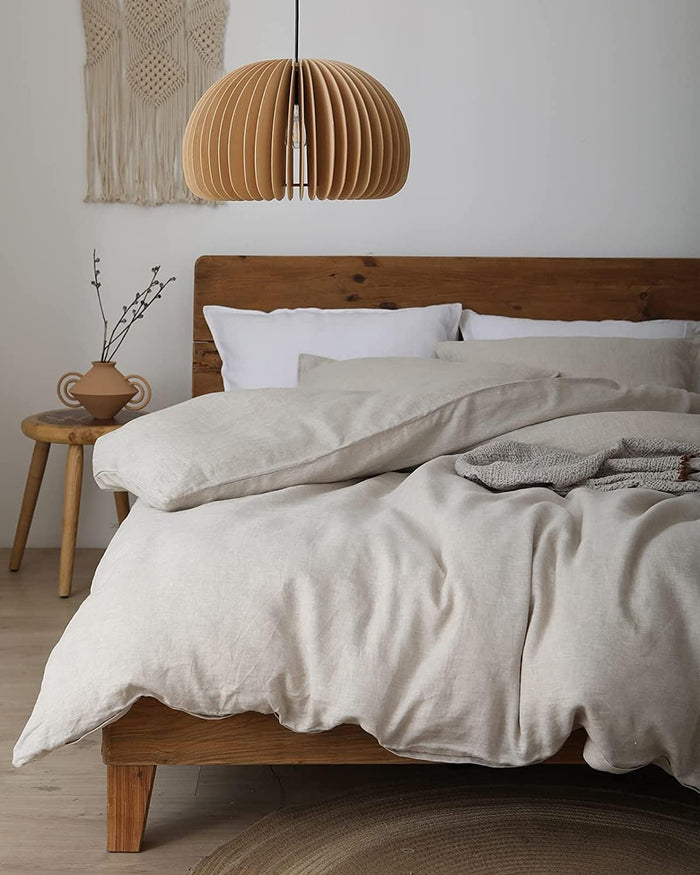 XZ XIFA 100% Natural French Flax Linen Duvet Cover King, Olive Green Cooling Duvet Cover Set, Soft,Textured,Lightweight,Fluffy Linen Bedding Cover Set for Hot Sleepers(1Duvet Cover,2Pillowcases)