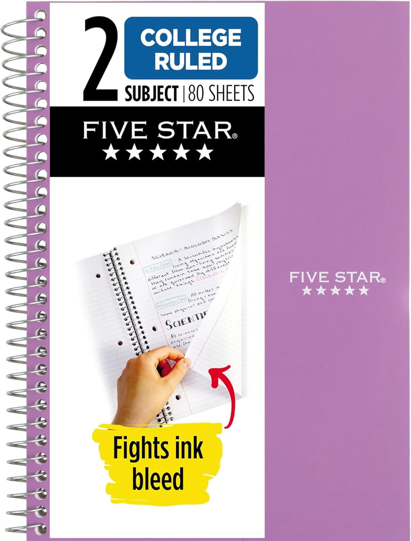 Five Star Spiral Notebook, 2 Subject, College Ruled Paper, 6" x 9-1/2", 80 Sheets, Fights Ink Bleed, Water Resistant Cover, Tidewater Blue (840029CG1-ECM)