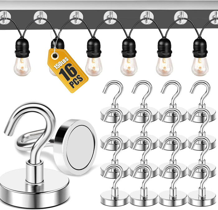 DIYMAG Hooks for Hanging String Lights, 30lbs 2025 Cruise Cabin Ship Essentials N52 Magnetic Hook Heavy Duty Strong Magnets Fridge for Classroom Beach Vacation Kitchen Grills 6 Pack Silver