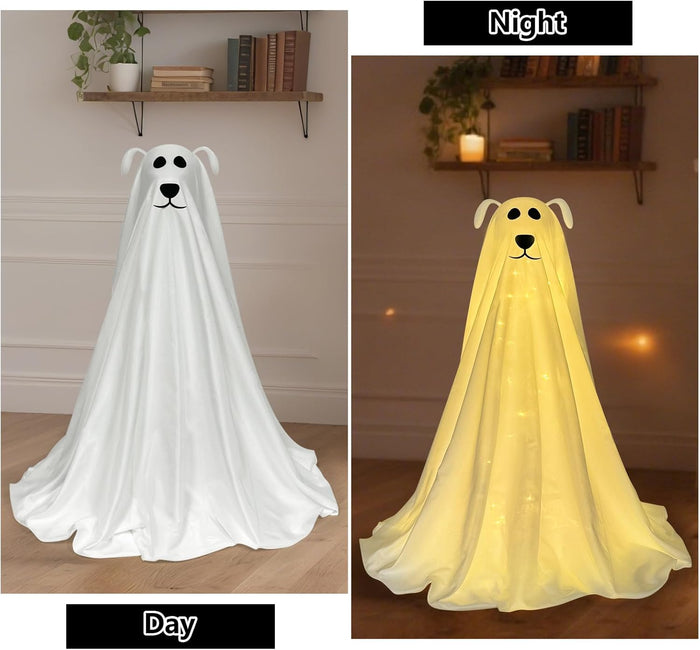 DAZONGE Halloween Decorations, Light-Up Freestanding Spooky Ghost Dog with Remote String Lights Battery Operated, Halloween Ghost Dog for Front Door Porch Yard Lawn Home Party